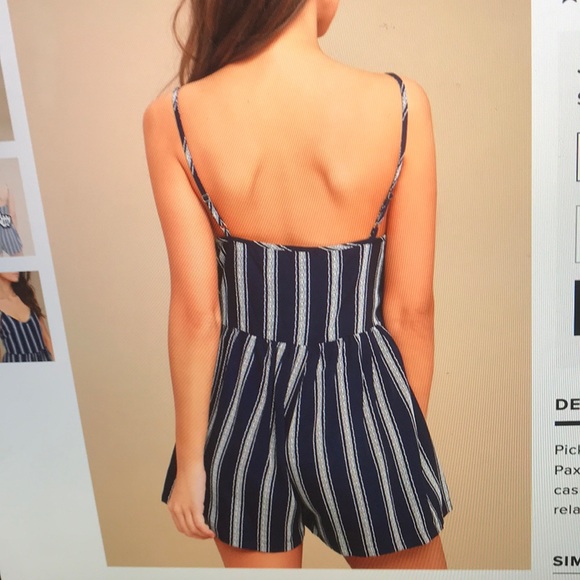 Lulu’s PPLA Pax Navy Blue Stripped Romper - Picture 3 of 6
